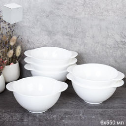 Набор суповых тарелок 6 штук 500 мл с ручками / FA-XTW55 (WHITE) /уп 8/