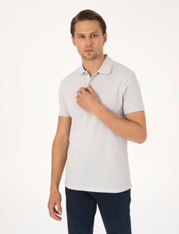A__k Gri Slim Fit %100 Pamuk K_vr_lmaz D__meli Polo Yaka Basic Ti__rt
