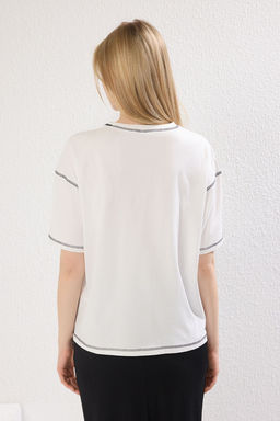 TRENDYOLMILLA Yesil %100 Pamuk Karyoka Dikisli ve Bask?l? Relaxed/Genis Rahat Kesim Orme T-Shirt TWOSS21TS0656  фото 4