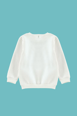 Ekru*001 K?z Cocuk Slogan Pamuklu Orme Sweatshirt TKDAW25SW00013