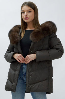 с МЕХОМ ПЕСЕЦ ПРЕМИУМ класса Полупальто зимние темно-коричневого цвета