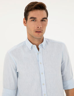 Рубашка Pierre Cardin Regular Fit светло-голубая с примесью льна