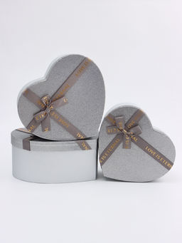 Набор подарочных коробок сердце 3 в 1, серебро с бантом Любовь вечна, 31?27?13.3; 28?25?11.7; 26?23?10.3 см