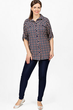 Туника на пуговицах, клетка бежевая (632-2) - Плиона фото 2