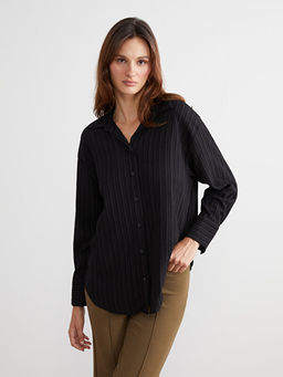 ?izgili Keten Kar???ml? Oversize Kad?n G?mlek