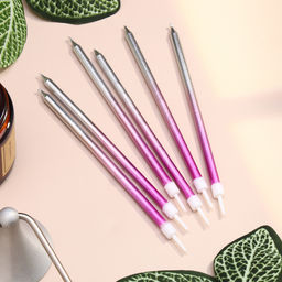 Свечи в торт Ройс. Градиент, 6 шт, высокие, 13 см, фиолетовый, розовый, серебро - Страна карнавалия фото 3