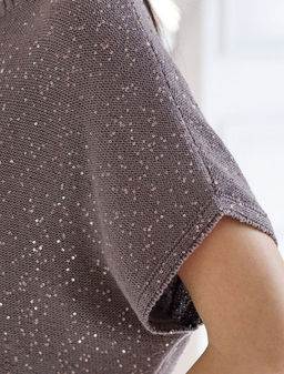 Джемпер с цельнокроенным коротким рукавом из хлопковой пряжи с пайетками - Vilatte фото 4