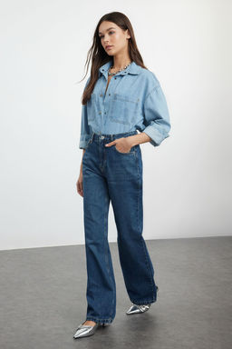 Koyu Mavi Yuksek Bel Wide Leg Jeans TWOAW25JE00091