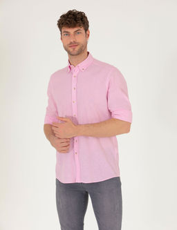 Pembe Keten Kar___ml_ Regular Fit Uzun Kollu G_mlek
