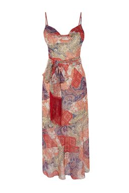 TRENDYOLMILLA Lila Etnik Desenli Kusakl? A Kesim Puskul Detayl? Maxi Astarl? Sifon Dokuma Elbise TWOSS23EL01777