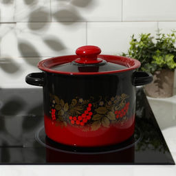 Кастрюля эмалированная «Рябинушка», 3,5 л, d=20 см, цилиндрическая, цвет чёрно-красный