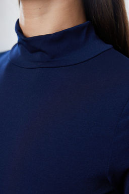 Lacivert Duz Fitted/vucuda Oturan Maxi Dik Yaka Esnek Orme Elbise TWOAW25EL00311 - Trendyolmilla фото 5