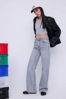 Teen Gri Yuksek Bel Genis Paca Wide Leg Jeans TWOAW26JE00067 - Trendyolmilla фото 3