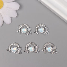 Цена за 5 шт. Декор для творчества металл, стразы «Сердце в месяце», серебро, 2×1.5×0.5 см