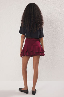 Trendyolmilla Bordo Fermuarl? Dugmeli Godeli Esnek Mini Orme Sort Etek TWOSS25SR00119 фото 10