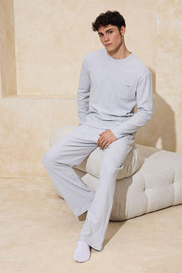 Gri Regular Fit Cepli Etiket Detayl_ Yumu_ak Tu_eli Kal_n _rme Pijama Tak_m_ TMNAW26PT00000
