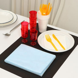 Набор одноразовой посуды Доляна На природу, 6 персон, скатерть, тарелки, стаканы 200 мл, рюмки 100 мл, вилки, ножи, салфетки  фото 13