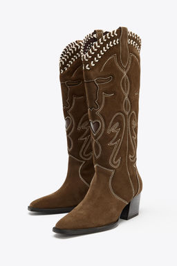 LEATHER EMBROIDERED BOOTS - Zara фото 5