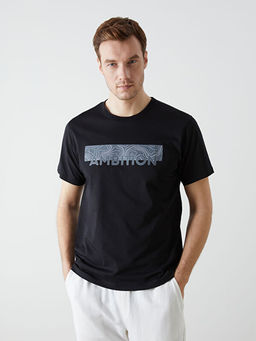 Bisiklet Yaka K?sa Kollu Bask?l? Penye Erkek Ti??rt