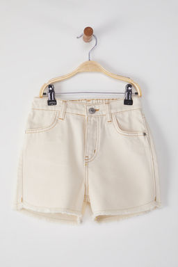 Ekru K?z Cocuk %100 Pamuk Regular/Normal Kal?p Cepli Lastikli Denim Sort TKDSS25SR00010 - Trendyolmilla фото 6