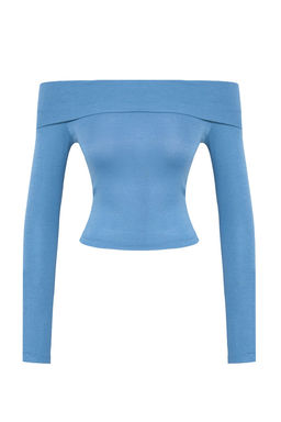 Indigo Carmen Yaka Crop/K?sa Esnek Orme Bluz TWOAW25BZ00008