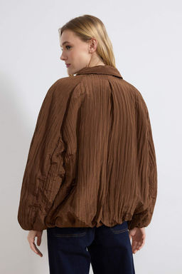 Kahverengi Ince Dolgulu Dokulu Oversize Bomber Mont TWOSS26MO00007 - Trendyolmilla фото 7