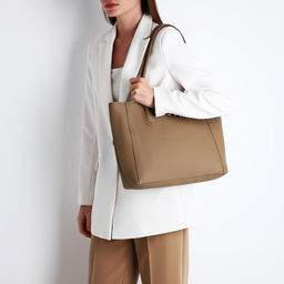 Шоппер женский, на молнии, 33×12×28 см, однотонный, бежевый