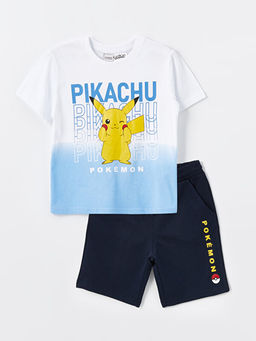 Bisiklet Yaka Pikachu Bask?l? Erkek ?ocuk Ti??rt ve ?ort