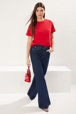 TRENDYOLMILLA Ekru %100 Pamuk Premium Basic Bisiklet Yaka Orme T-Shirt TWOSS23TS00042  фото 19