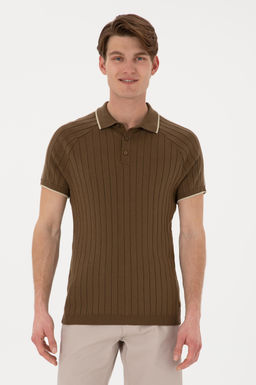 Erkek Slim Fit Bisiklet Yaka Haki Ti__rt