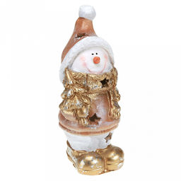 Скульптура-фигура для сада из полистоуна Снеговичок с елочкой 12х23см (Россия)