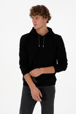 Erkek Regular Fit Kap__onlu Siyah Sweatshirt