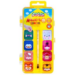 Акварель Каляка-Маляка 24цв. пласт. уп., с кистью (АККМФ24ЕКД, 220069)