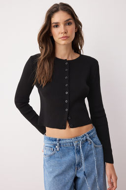 Siyah*001-Ekru Crop Renk Bloklu-Duz Ikili Paket Triko H?rka TWOAW26HI00127