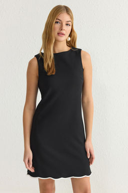 TRENDYOLMILLA Siyah Duz A Kesim Etegi Beyaz Serit Detayl? Mini Dokuma Elbise TWOSS25EL00270 фото 2