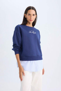 Толстая толстовка с круглым вырезом и принтом - Defacto фото 4