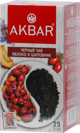 AKBAR. Черный чай. Яблоко-шиповник карт.упаковка, 25 пак.