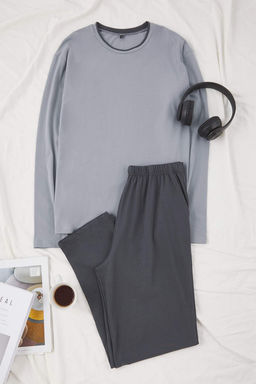 Gri Regular Kesim Yaka Detayl? Cepli Orme Pijama Tak?m? TMNAW26PT00011 - Trendyolmilla фото 2