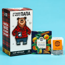 Чай чёрный Лучший в мире папа, вкус: апельсин и корица, 25 пакетиков х 1,8 г.