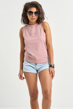 Топ трикотажный без рукавов из хлопка пыльный беж