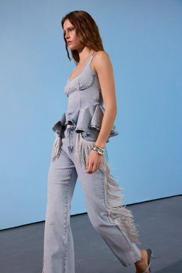 Limited Edition Ac?k Mavi Puskul Detayl? Yuksek Bel Wide Leg Jeans TWOSS26JE00242 - Trendyolmilla фото 4