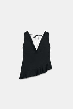 TOP FLUIDO BORDADOS VOLANTE / Negro