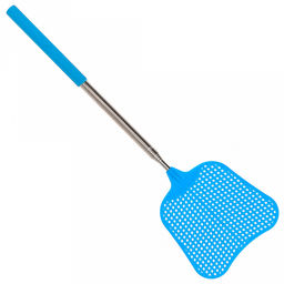Мухобойка пластмассовая 11х10,5х0,1см, длина 35,5-110см, раздвижная металлическая рукоятка 23-96,5см, с антискользящим наконечником, цвет голубой (Китай)