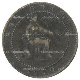 Монета 2 сентимо 1870 года Испания