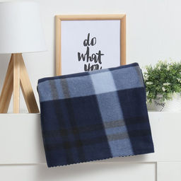 Плед Экономь и Я Клетка цв.синий, 150*130 см, пл.160 г/м2, 100% п/э, флис