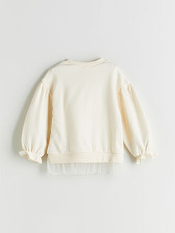 Bisiklet Yaka Bask?l? Kal?n K?z ?ocuk Sweatshirt