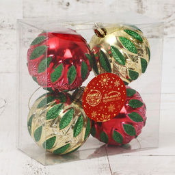 Цена за 2 шт. Ёлочные игрушки Гранат, шары новогодние, d=6 см, набор 4 шт., красный/золотистый - Зимнее волшебство фото 4