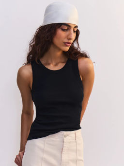 базовый топ в рубчик из плотного хлопка TOP0626-50 / Zarina