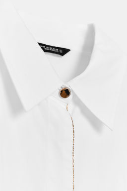 POPLIN SHIRT WITH BEADED PLACKET
