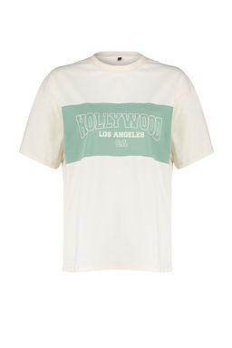 TRENDYOLMILLA Tas %100 Pamuk Renk Bloklu Sehir Bask?l? Oversize/Genis Kesim Orme T-Shirt TWOSS24TS00079 фото 7